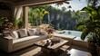 b'Modern luxury villa with infinity pool and stunning waterfall views'