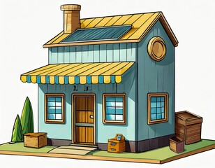 illustration of a small cute hardware store building on a white background