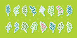 Spring and summer leaves, herbs as stickers or pins. Cartoon eco, bio, organic tropical symbols