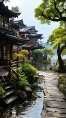 Poster - b'chinese traditional architecture near water'