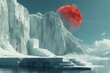Fantasy marble staircase leading to giant moon in snowy landscape