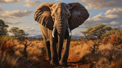 a portrait magnificent elephant in the African savannah, AI Generative