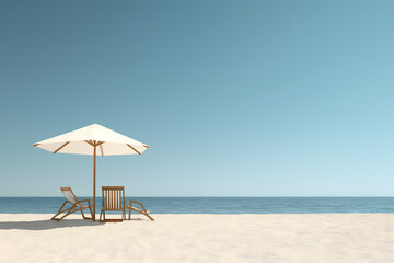  Serene Beach Vacation Scene with Umbrella and Chairs