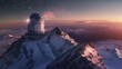 A lone telescope perched atop a mountain peak observes the cosmic spectacle of a new star's formation.