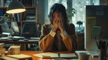 Wall Mural - A Woman Feeling Overwhelmed at Work