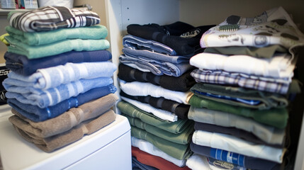 Wall Mural - A pile of clothes and towels are stacked on top of each other