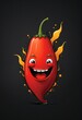 Cheerful red chili pepper, funny cartoon 3d character on black background