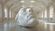A large sculpture of a woman's face in an empty room, AI