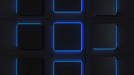 
dark black squares on a blue neon lighting isolated background,