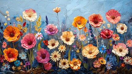 Wall Mural - create a collage of a wildflower meadow using watercolor techniques for the background and foregroun