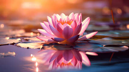 Poster - Beautiful pink lotus flower on the water