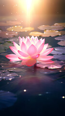 Wall Mural - Beautiful pink lotus flower on the water