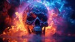 a photo burning skull with fire background, AI Generative