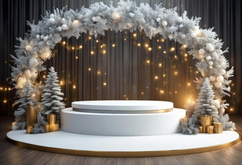 Wall Mural - 'product podium rendering winter 3d luxury presentation season stage poduim abstract advertising background banner blank blue christmas cloud cold cosmetic creative december design display empty'