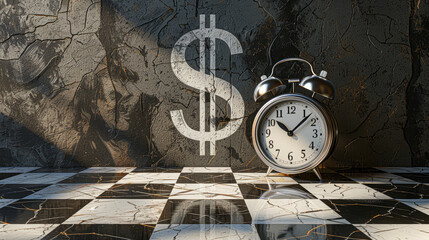 Canvas Print - A clock with a dollar sign on the wall. The clock is set to the time of 10:30