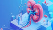 3D kidney with societal impact. Working in a medical clinic and icon of organ donation drive. banner for website