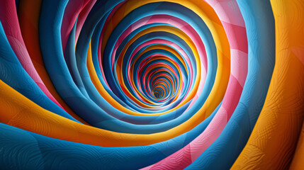 Wall Mural - A spiral of colorful tubes with a rainbow pattern. The image has a vibrant and playful mood, with the colors and arrangement of the tubes creating a sense of movement and energy