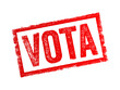 Vota is Spanish and Italian word for Vote - a formal expression of one's choice or opinion in a decision-making process, typically through a ballot or other voting mechanism, text concept stamp