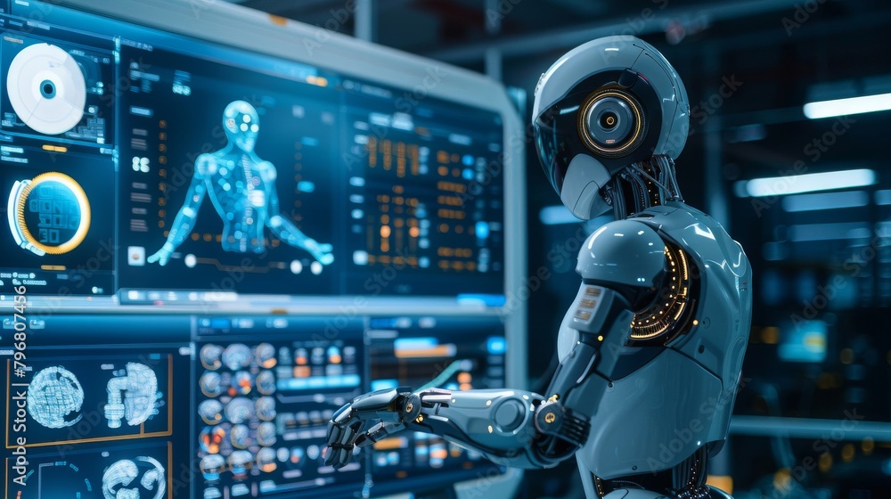 With precision,  the robot manipulates design graphic software,  creating intricate visual concepts