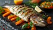 Grilled dorado fish with vibrant spices and tender carrots, a delectable culinary delight