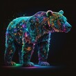 a portrait abstract bear with intricate details and neon-colored patterns, an abstract neon design of a glowing, set against a dark, abstract background, AI Generative