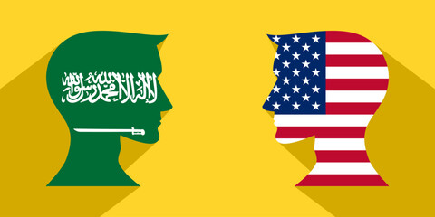 Wall Mural - face to face concept. saudi arabia vs united states. vector illustration