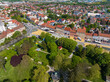 Aerial view of Koprivnica town with central square and park, Croatia