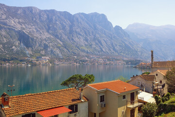 Wall Mural - Beautiful Mediterranean landscape. Montenegro, view of Bay of Kotor and Prcanj town