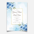 Vector watercolor floral frame wedding invitation card template with colorful blue black and pink flowers