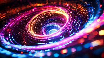 Wall Mural - Abstract swirl of glowing neon light particles on a dark background
