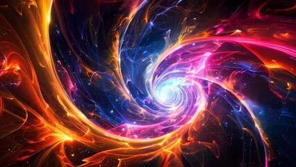 Wall Mural - Abstract swirl of glowing neon light particles on a dark background