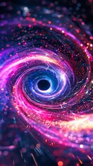 Wall Mural - Abstract swirl of glowing neon light particles on a dark background
