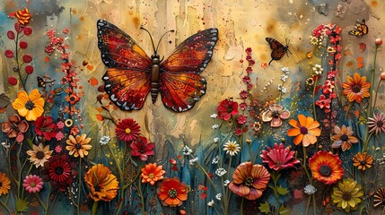 Wall Mural - create a vibrant garden scene using watercolors to paint a soft background of blooming wildflowers, 