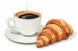 illustration of a black coffee and a croissant on white background