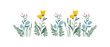Colorful vintage spring flowers border, nature floral pattern frame isolated on white background, botanical flat design vector illustration