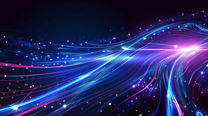 Aufkleber - Dynamic wave pattern of vibrant neon lines and particles on a dark backdrop