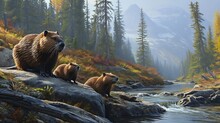 A Family Of Bears Fishing In A Crystal-Clear River: Witnessing Wildlife Interaction And Natural Beauty





