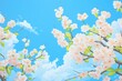 Craft a captivating scene of apricot blossoms under a vast blue sky, radiating the energy of a new day Enhance the wide-angle view with intricate detailing on each delicate petal, reflecting the morni