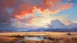 a graphics wilderness, large sky, abstract, rule of thirds, complimentary colors, skillful lighting, reverent and tranquil, tranquil, oil painting, AI Generative