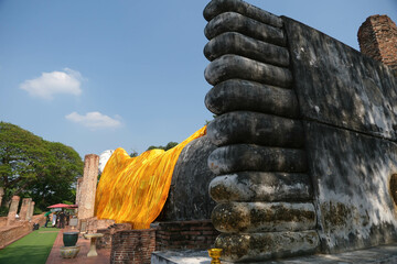 Wall Mural - The big feet of Phra Si Mueang Thong, the reclining Buddha image of Wat Khun Inthapramun for pray of healthy.