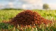 A colony of fire ants constructing an intricate mound in a grassy field, showcasing the engineering prowess of these industrious insects.