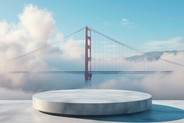 Wall Mural - Golden Gate Serenity: Foggy Reflections on an Empty Podium