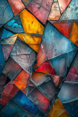 Poster - Illustrate an abstract image where fragmented shapes seem to fragment and reassemble, suggesting a sense of perpetual transformation, employing contrasting colors,