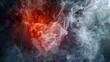Red and white heart-shaped smoke on a black isolated background