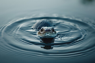 Leinwandbilder - A water snake gliding silently across a calm lake, barely disturbing the surface,