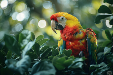 Aufkleber - A St. Lucia parrot, vibrant and colorful, flitting through the tree canopies of its island home.