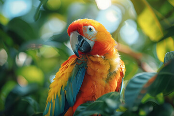 Aufkleber - A St. Lucia parrot, vibrant and colorful, flitting through the tree canopies of its island home.