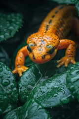 Poster - A salamander slinking through wet undergrowth, its vibrant skin a splash of color,