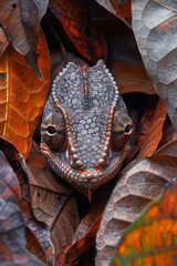 Aufkleber - A Brookesia Micra, one of the smallest chameleons, nestled in the leaf litter of Madagascar,