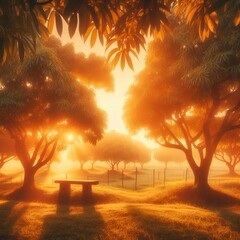 Wall Mural - sunset in the park